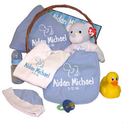 C06184 - New Baby Boy Pacifier Blue Personalized Deluxe Gift Basket